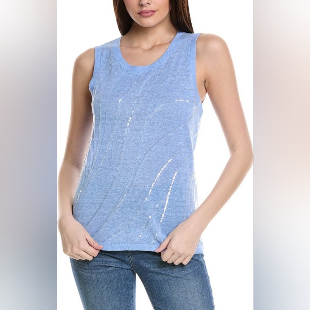 Tommy Bahama Blue Sleeveless Tank Top with Metallic Accents
